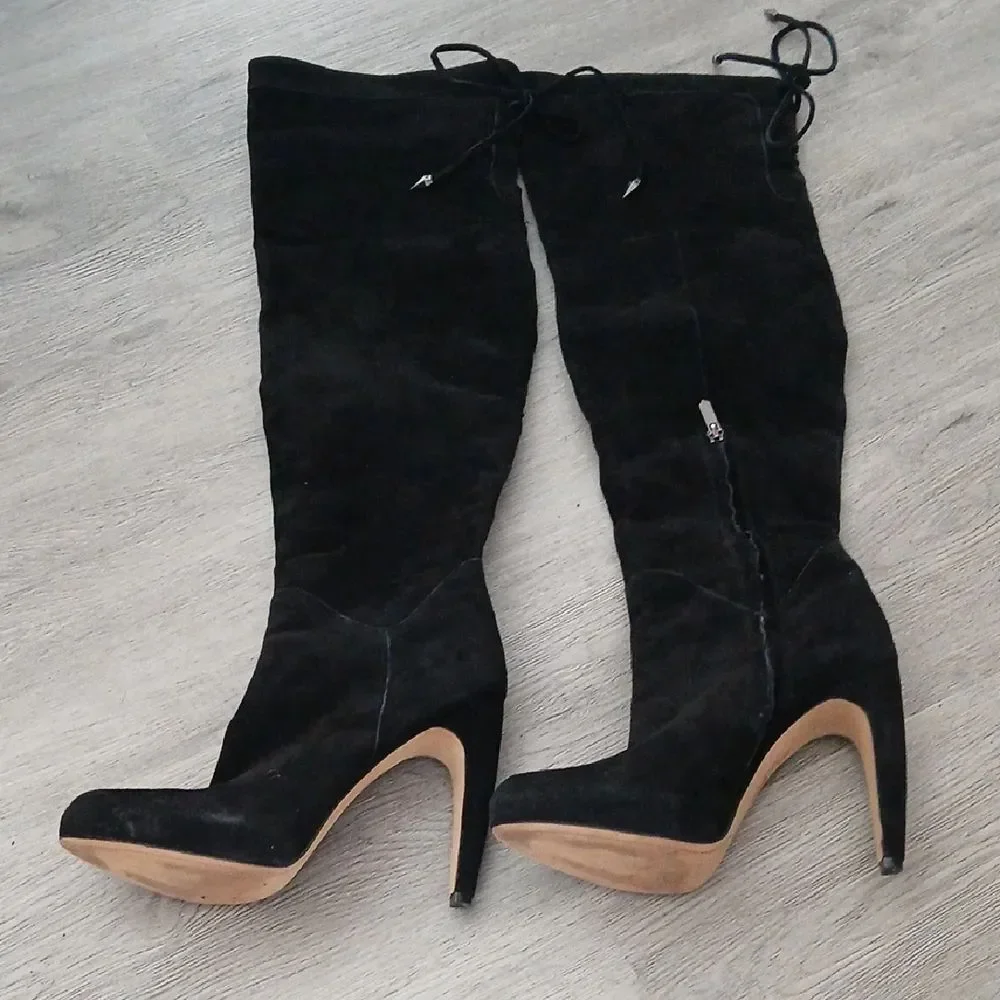 Sam Edelman super soft suede over the knee black heeled boots Sz 9.5